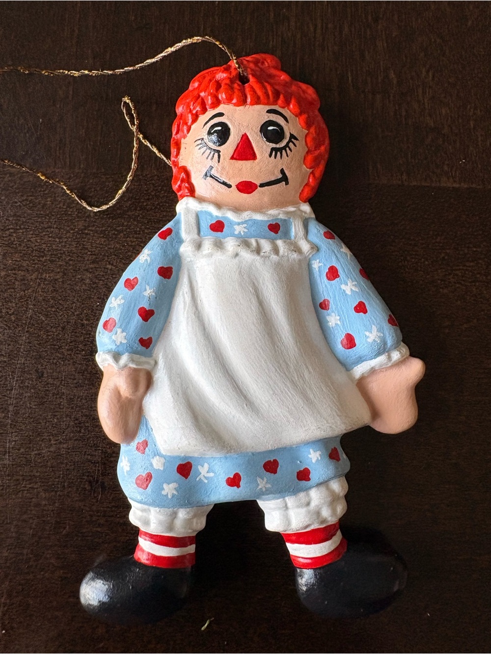 Vintage Raggedy Ann Ceramic Figurine Hand Painted 1976 Christmas Ornament 4”